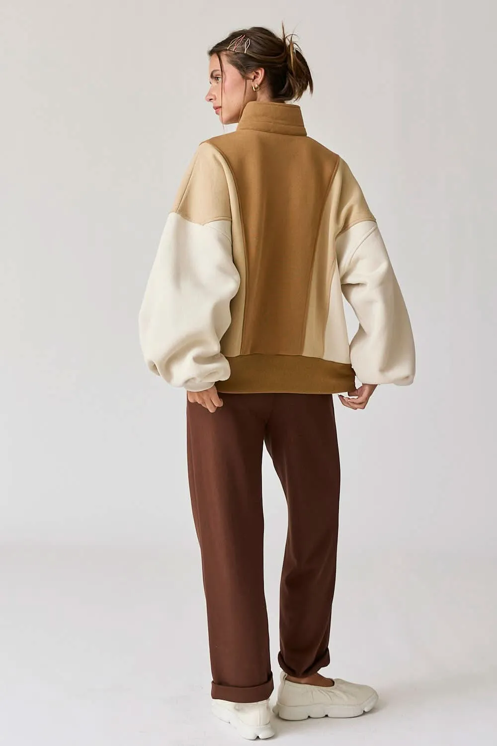 Taupe Colorblock Mock Neck Pullover