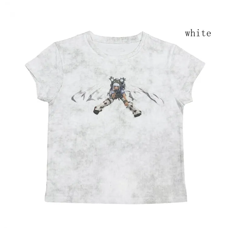 White Gray Cyberpunk Graphic T-shirt