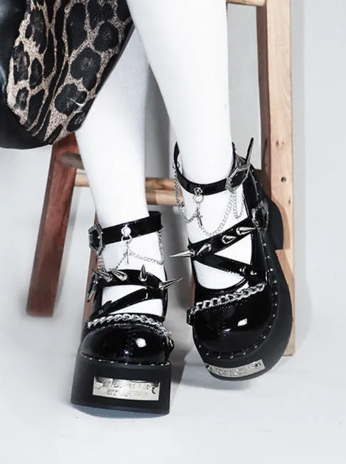 Witch Punk Round Shoes Rivet Dark Rose Platform Toe
