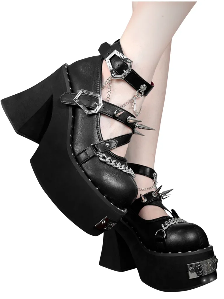 Witch Punk Round Shoes Rivet Dark Rose Platform Toe