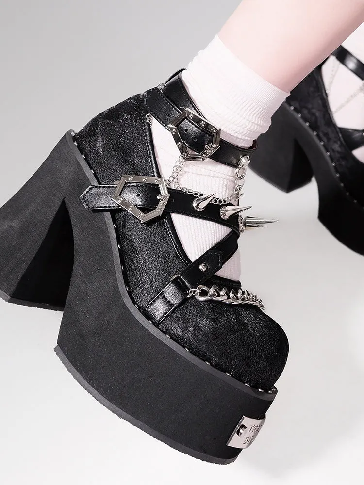 Witch Punk Round Shoes Rivet Dark Rose Platform Toe