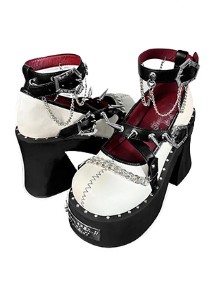 Witch Punk Round Shoes Rivet Dark Rose Platform Toe