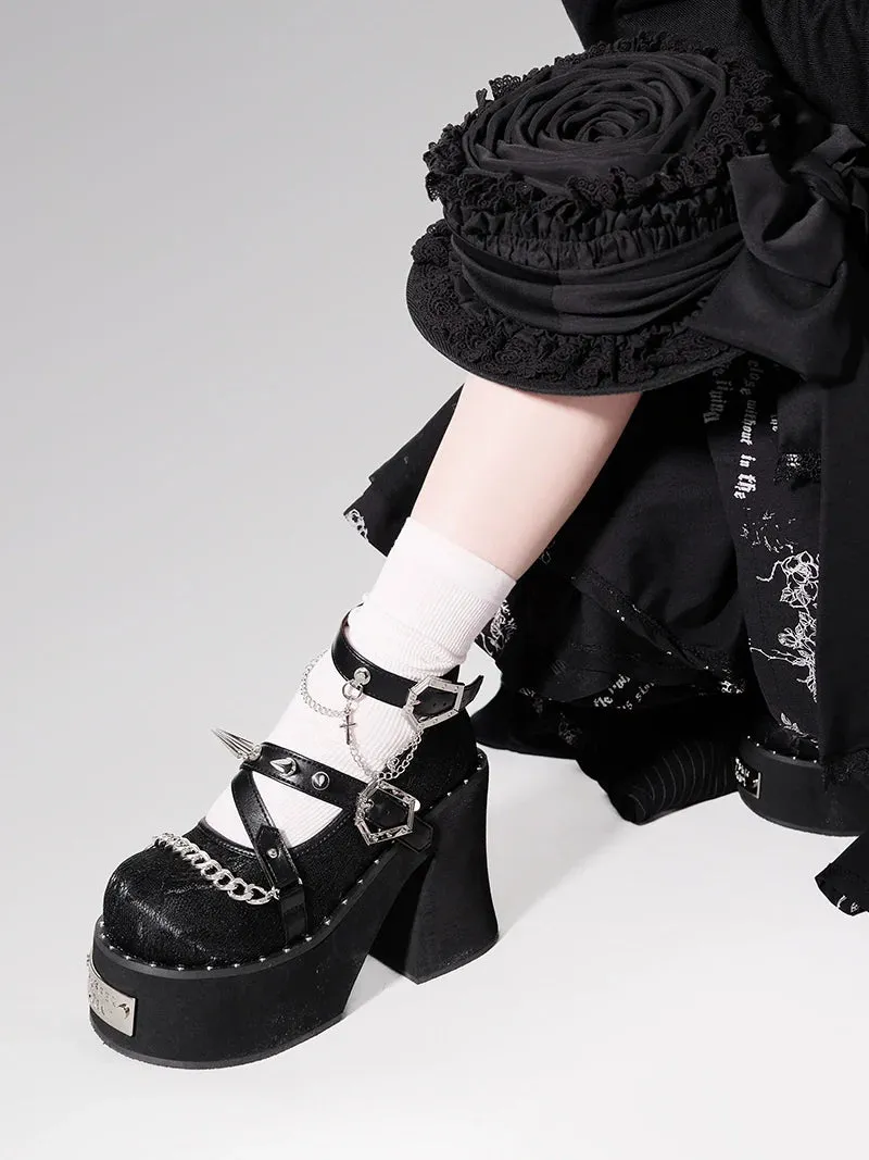 Witch Punk Round Shoes Rivet Dark Rose Platform Toe