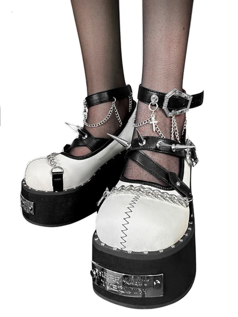 Witch Punk Round Shoes Rivet Dark Rose Platform Toe