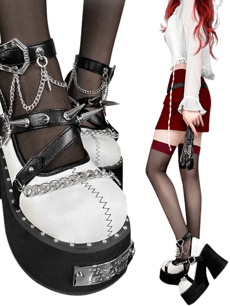Witch Punk Round Shoes Rivet Dark Rose Platform Toe