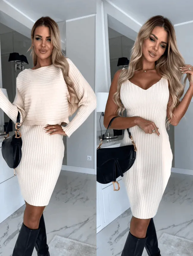 Women's Knit Sleeveless Midi Dress & Sweater Set