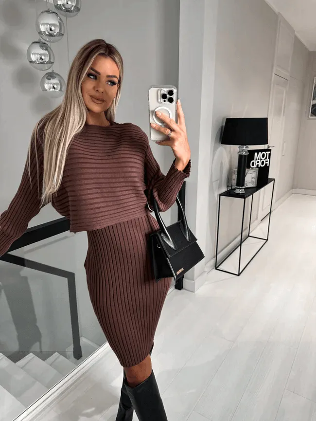 Women's Knit Sleeveless Midi Dress & Sweater Set